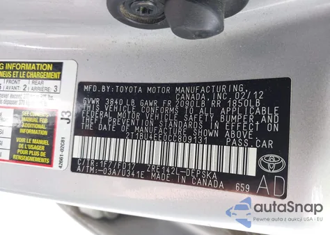 2012 Toyota Corolla S z USA, uszkodzony, nr VIN 2T1BU4EE0CC809131